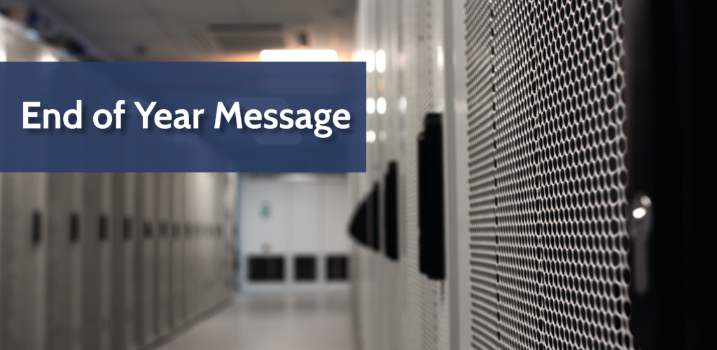 End of year message Datacentreplus Datacentre with blurred background